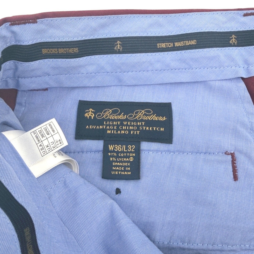Brooks Brothers Pants Mens 35x31.5 (Tag 36x32) Burgundy‎ Lightweight Milano Fit - Picture 6 of 15